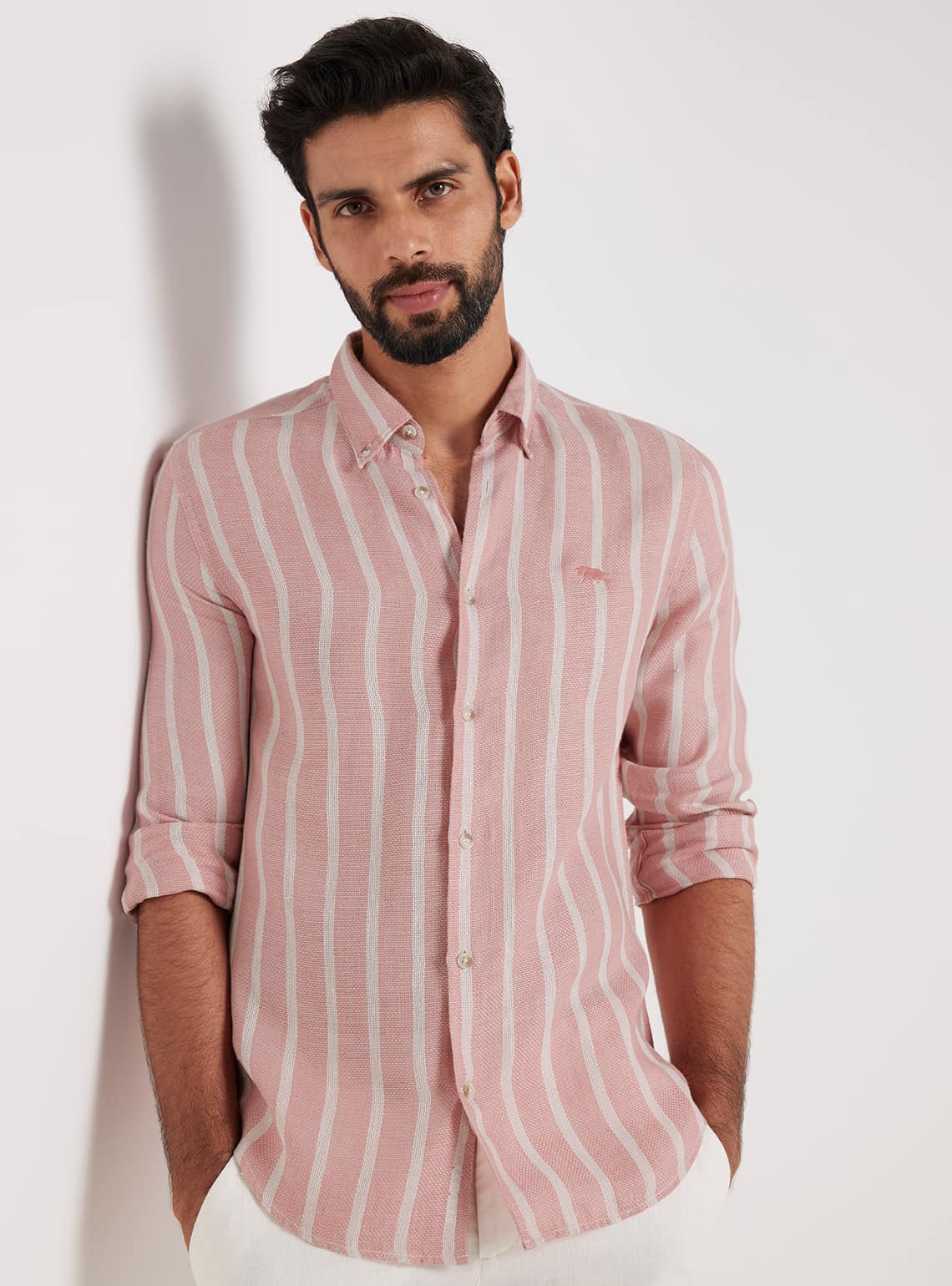 Puce Pink Stripe Linen Shirt