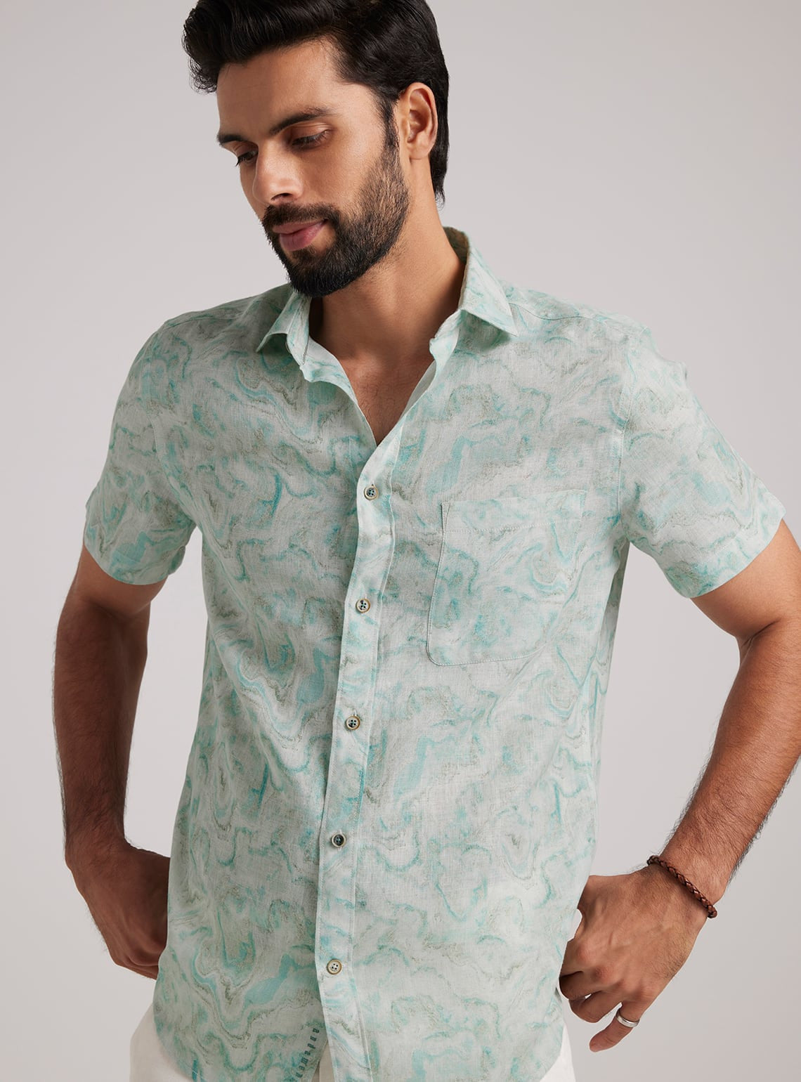 Teal Marble Linen Shirt