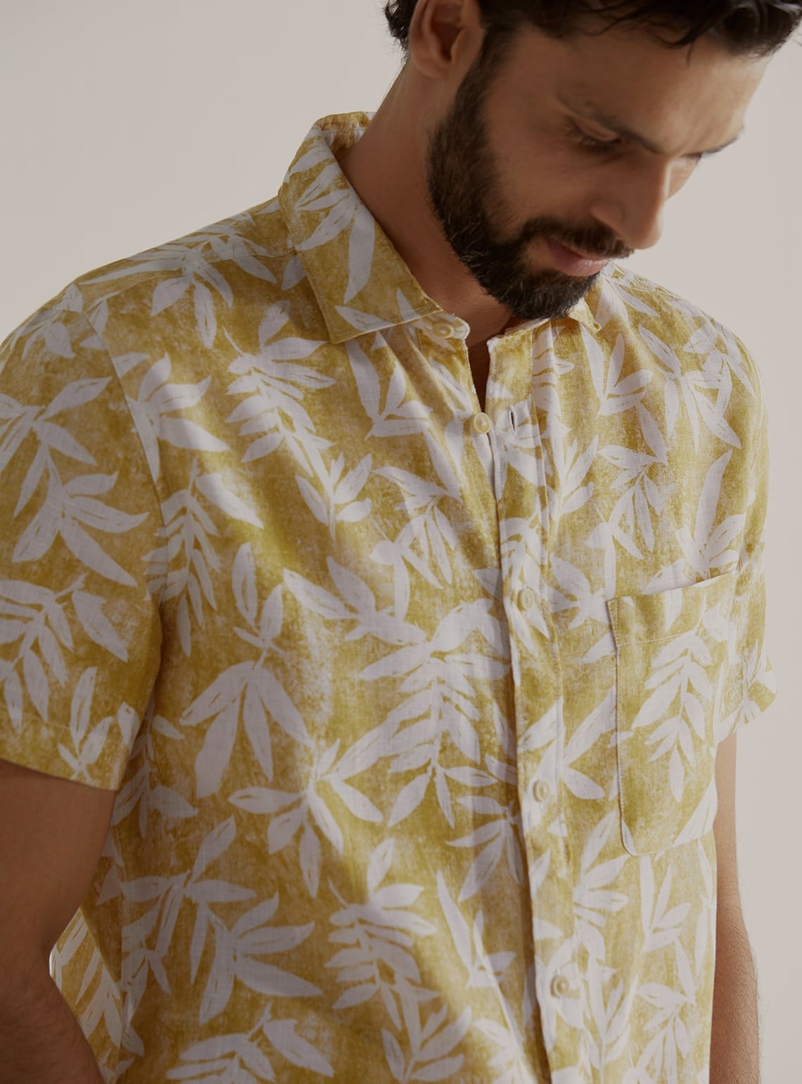 Tropical Mustard Linen Shirt