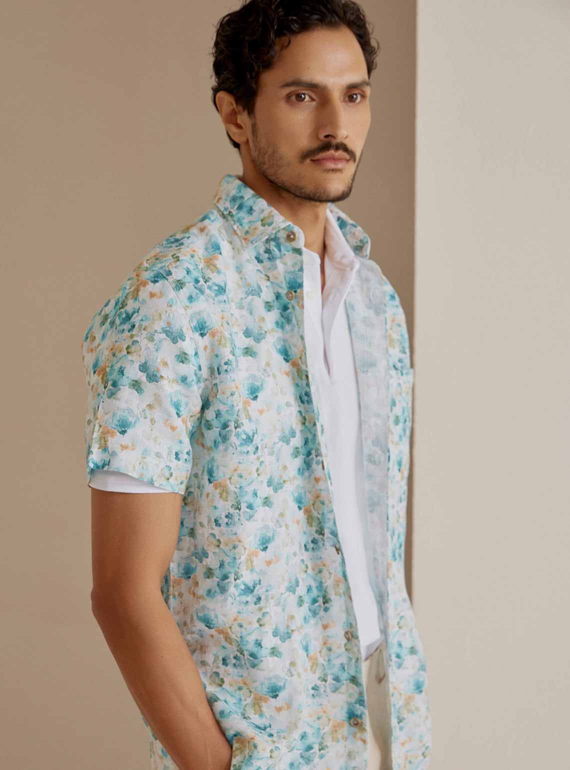 Cerulean Floral Linen Shirt