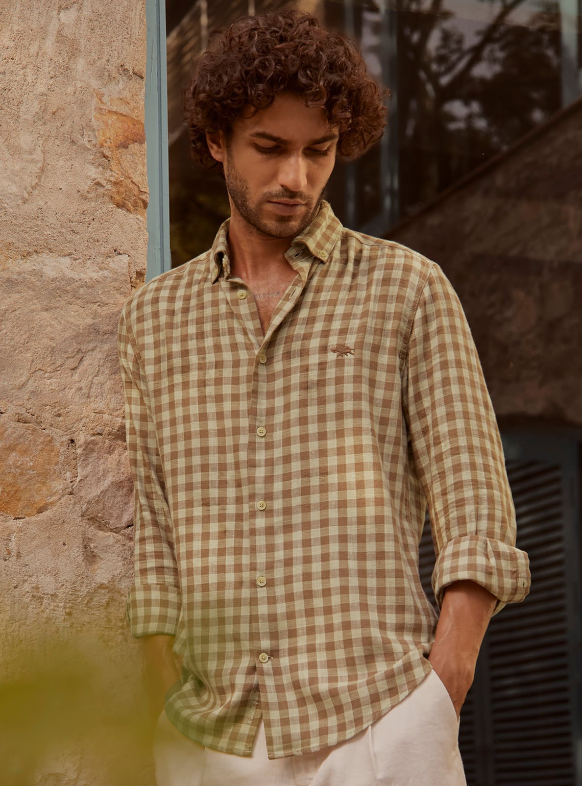 Ecru Brown Check Shirt