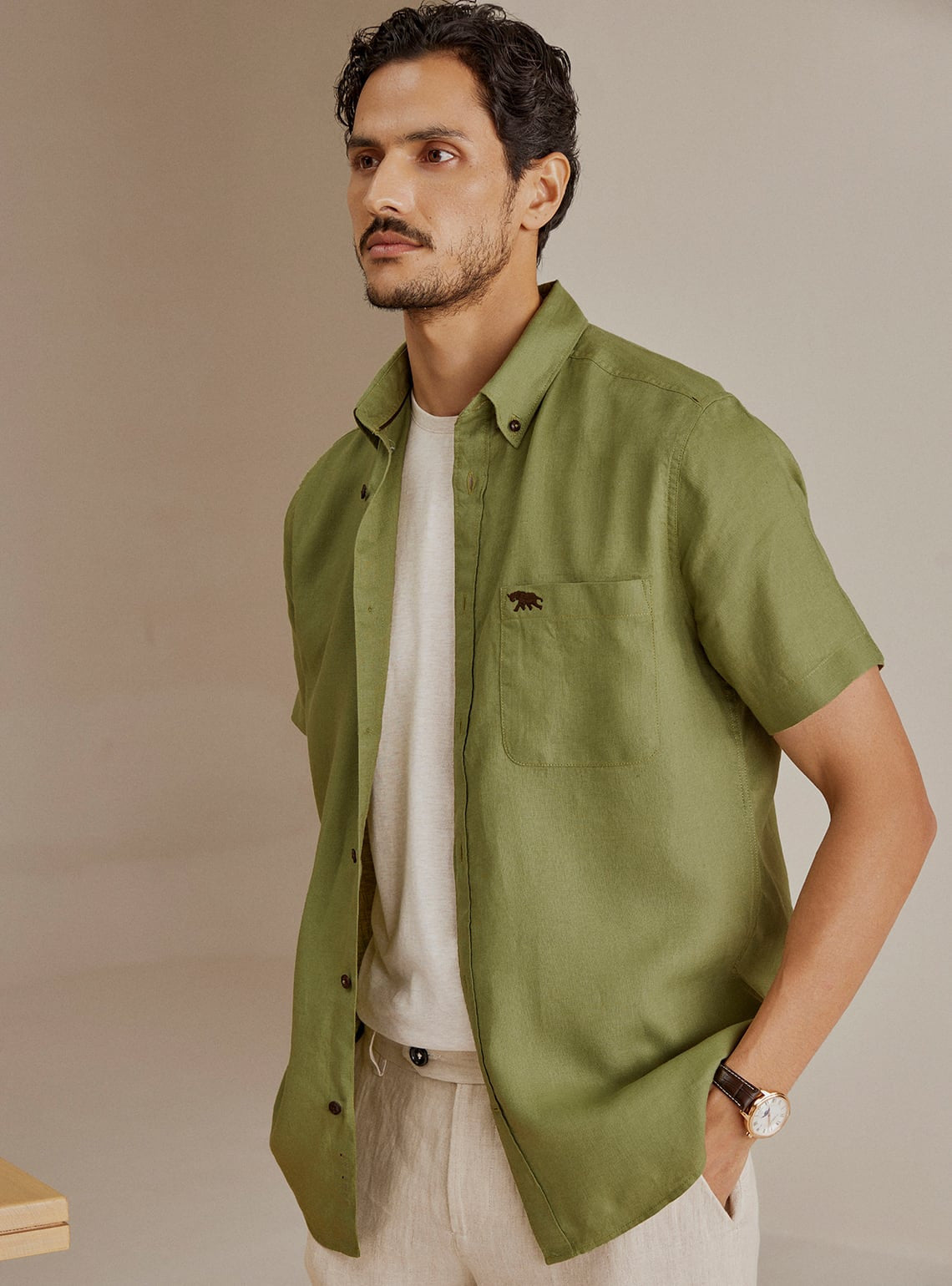 Deep Olive Linen Shirt