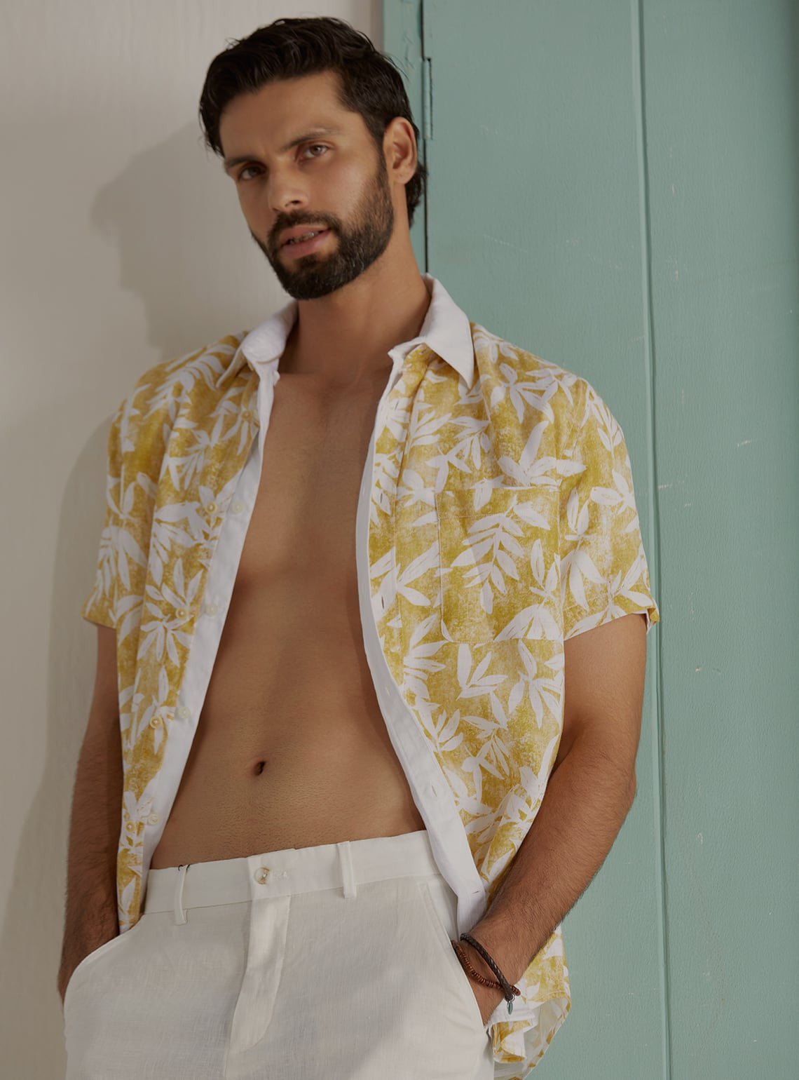Tropical Mustard Linen Shirt