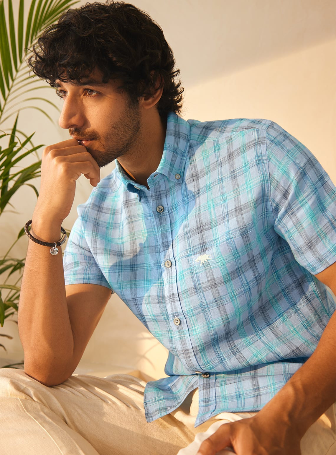 Riverbed Blue Check Half Shirt