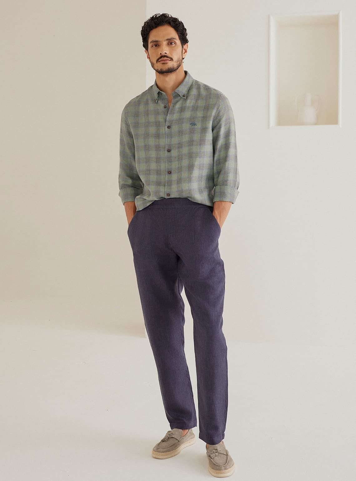 Sage Check Linen Shirt