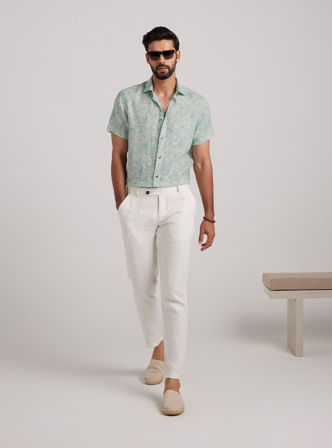 Teal Marble Linen Shirt