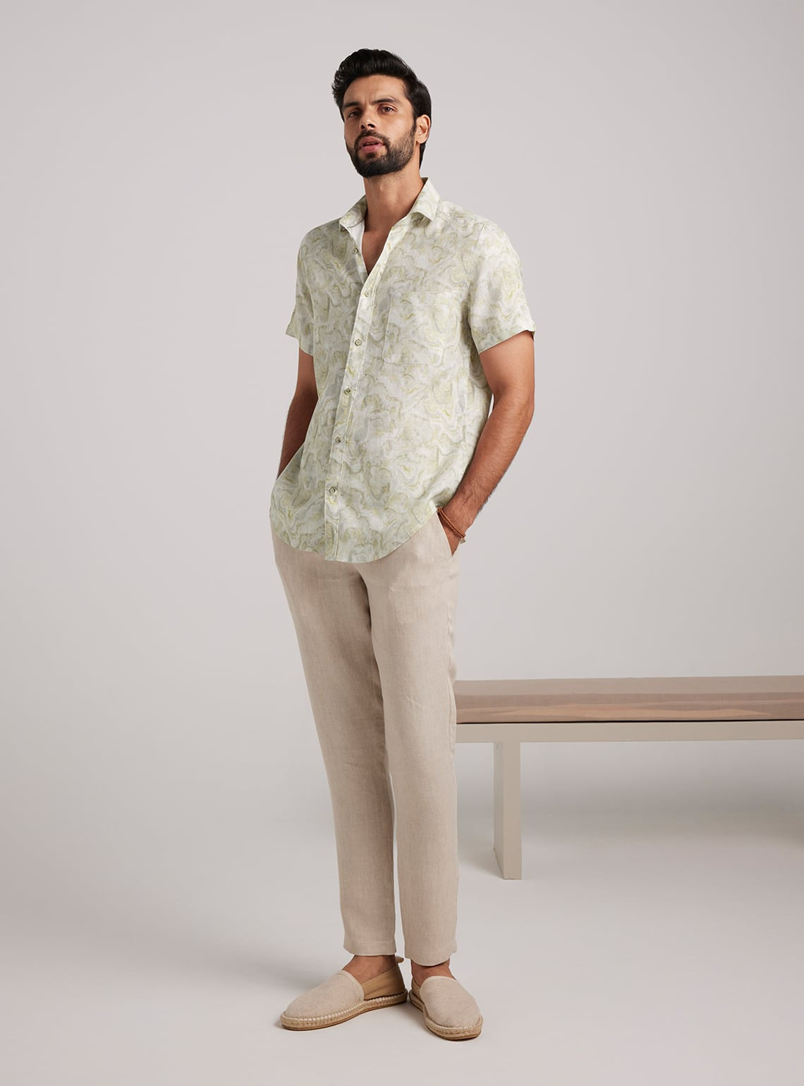 Khaki Marble Linen Shirt