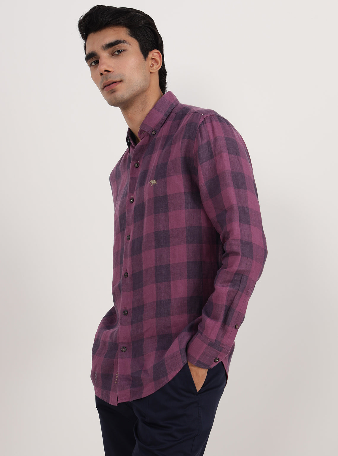 Burgundy Grid Linen Shirt