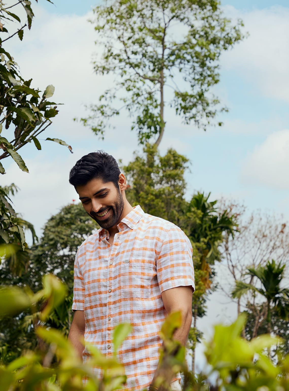 Orange Sand Grid Half Shirt