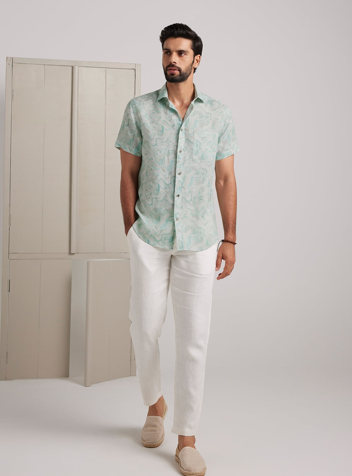 Teal Marble Linen Shirt