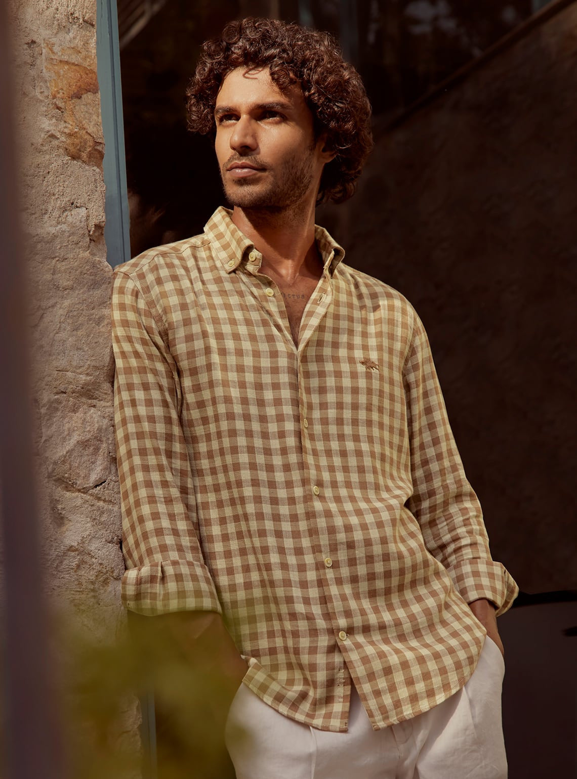 Ecru Brown Check Shirt