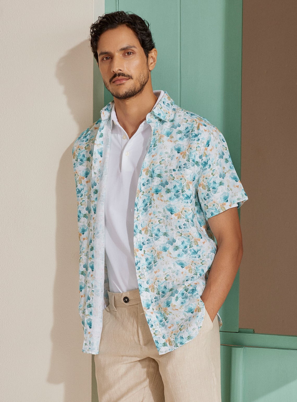 Cerulean Floral Linen Shirt