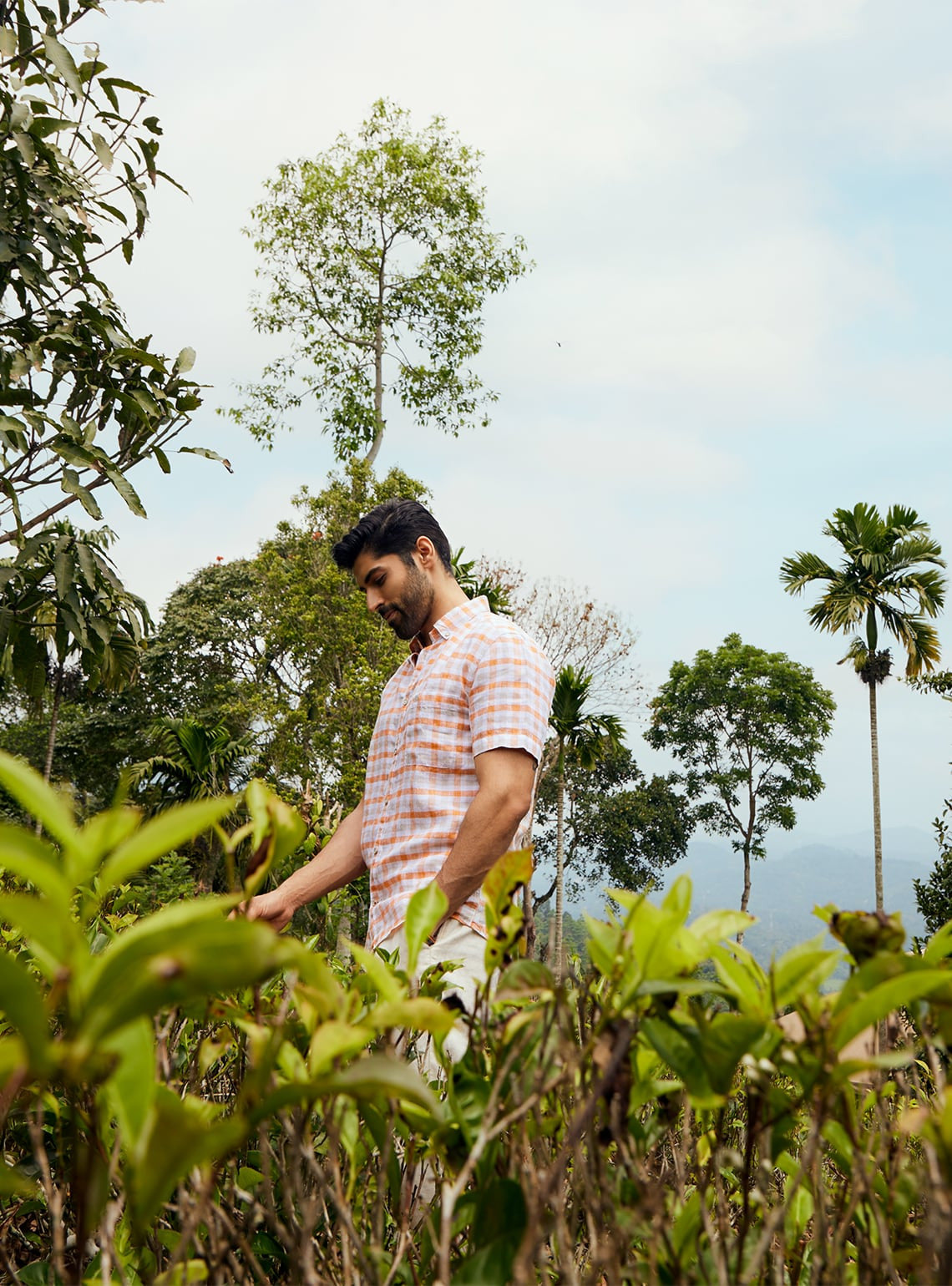 Orange Sand Grid Half Shirt