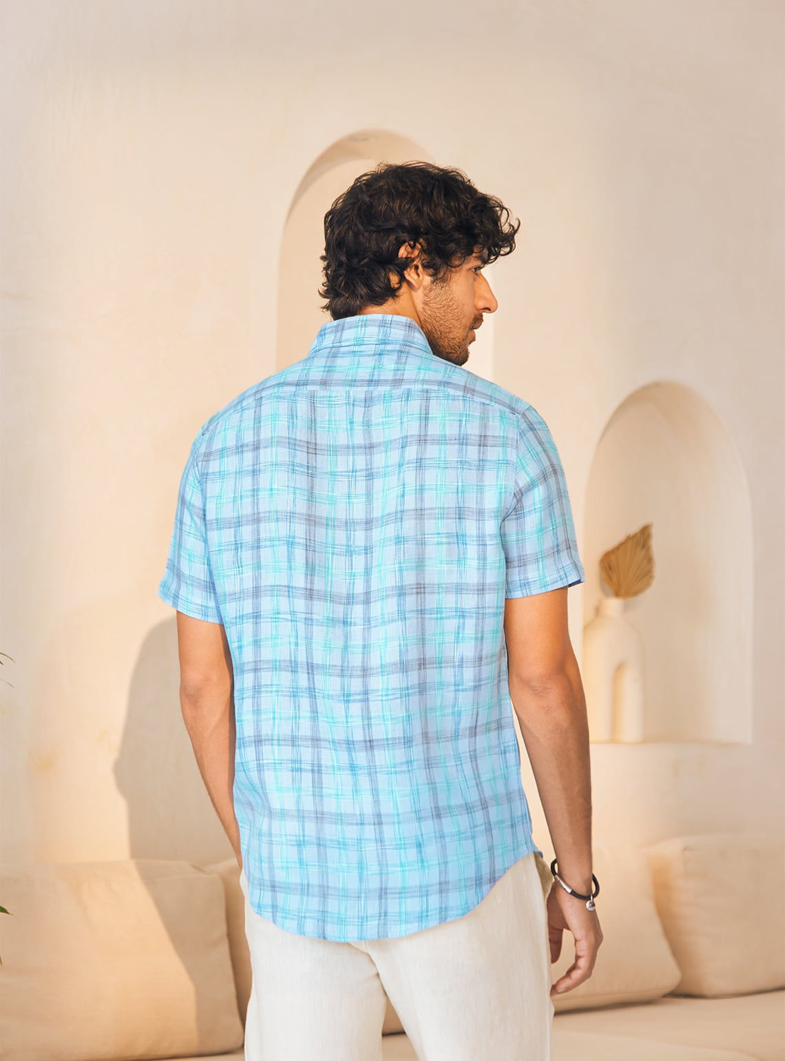 Riverbed Blue Check Half Shirt