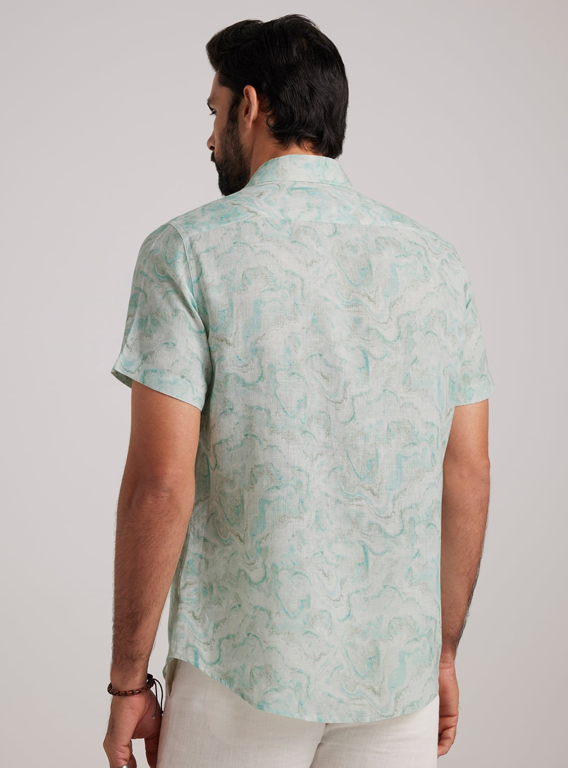 Teal Marble Linen Shirt