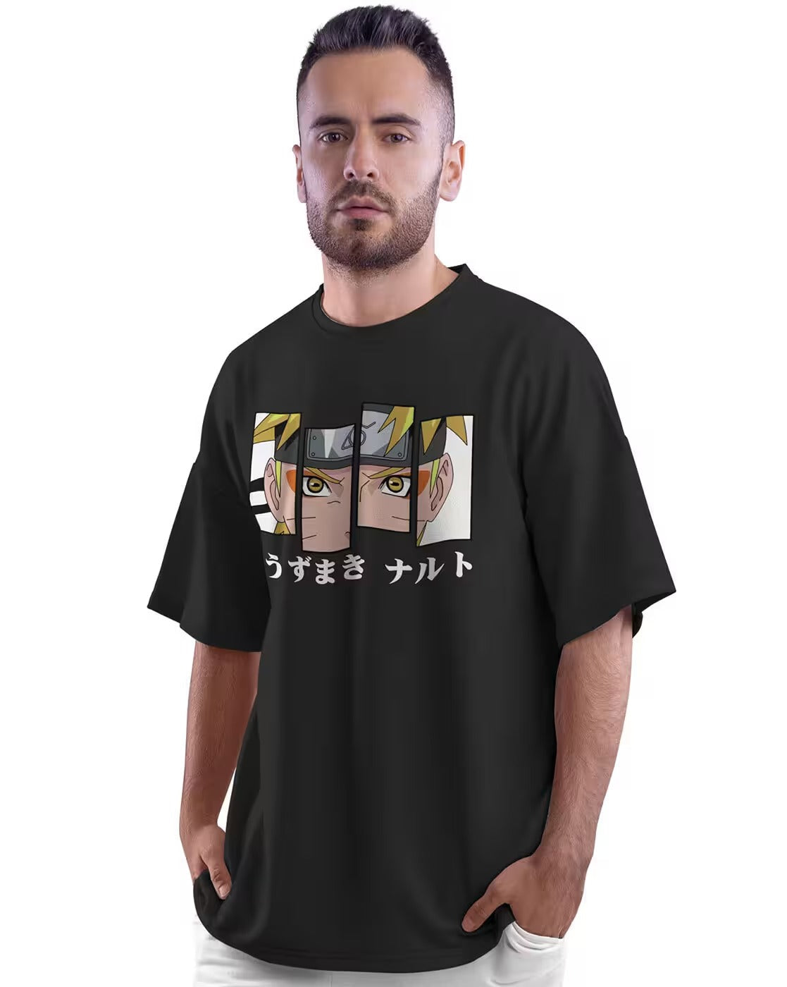 CRAZYMONK Naruto Print Loose Fit Crew-Neck T-Shirt for Men