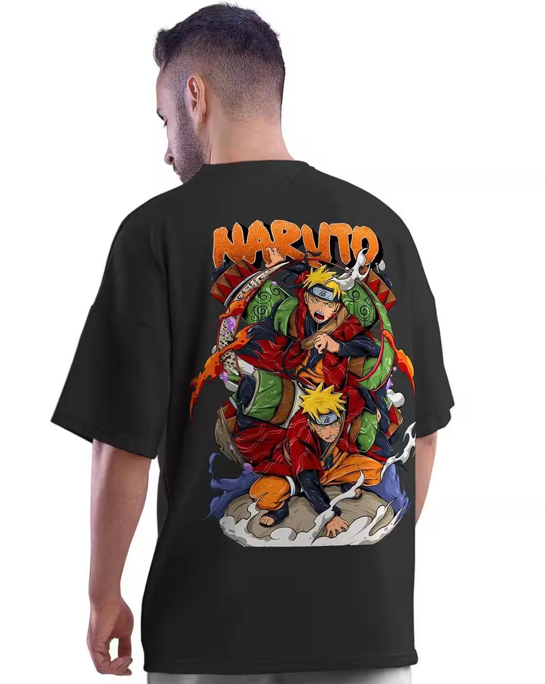 CRAZYMONK Naruto Print Loose Fit Crew-Neck T-Shirt for Men