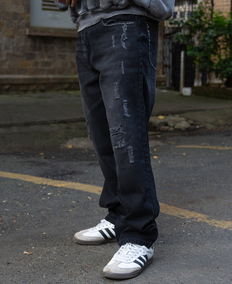 Black Distress Baggy Jeans