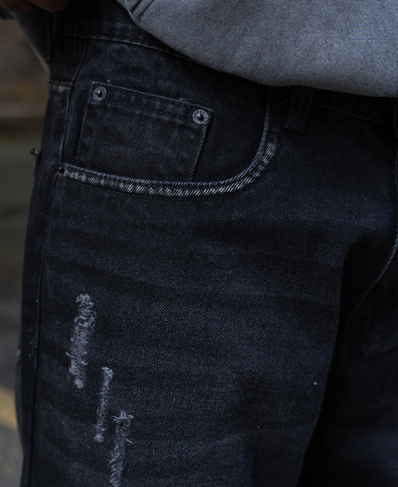 Black Distress Baggy Jeans