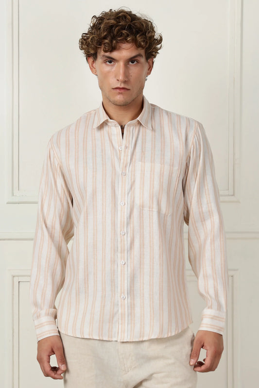 Orange stripe printed full sleeve linen shirt