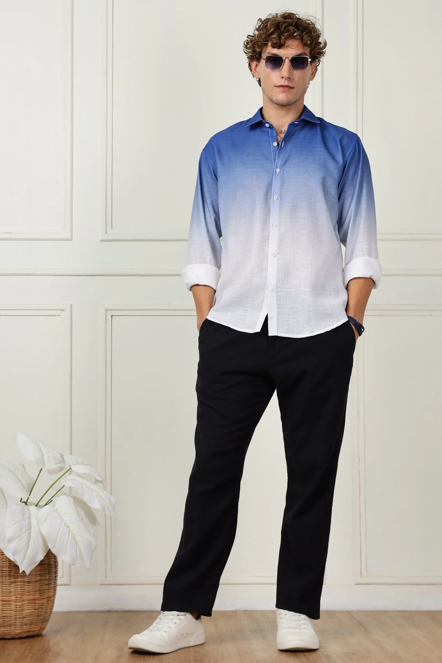 Blue ombre full sleeve linen shirt