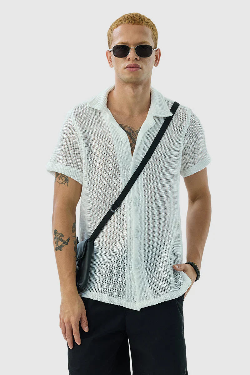 White Box Fit Crochet Shirt