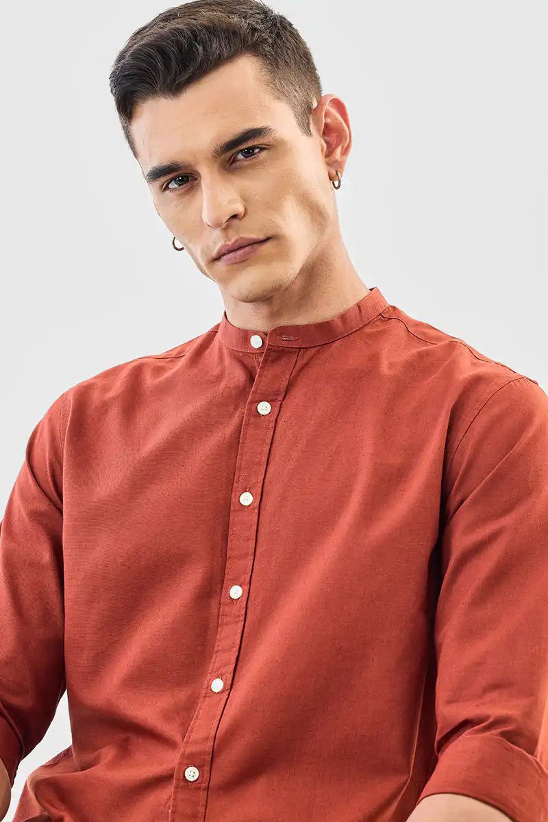 Linen Blend Mandarin Collar Shirt