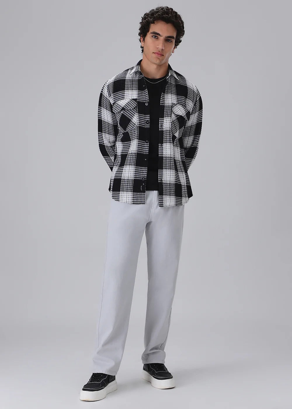 Black & White Waffle Plaid Check Shirt | Textured Style with Classic Edge