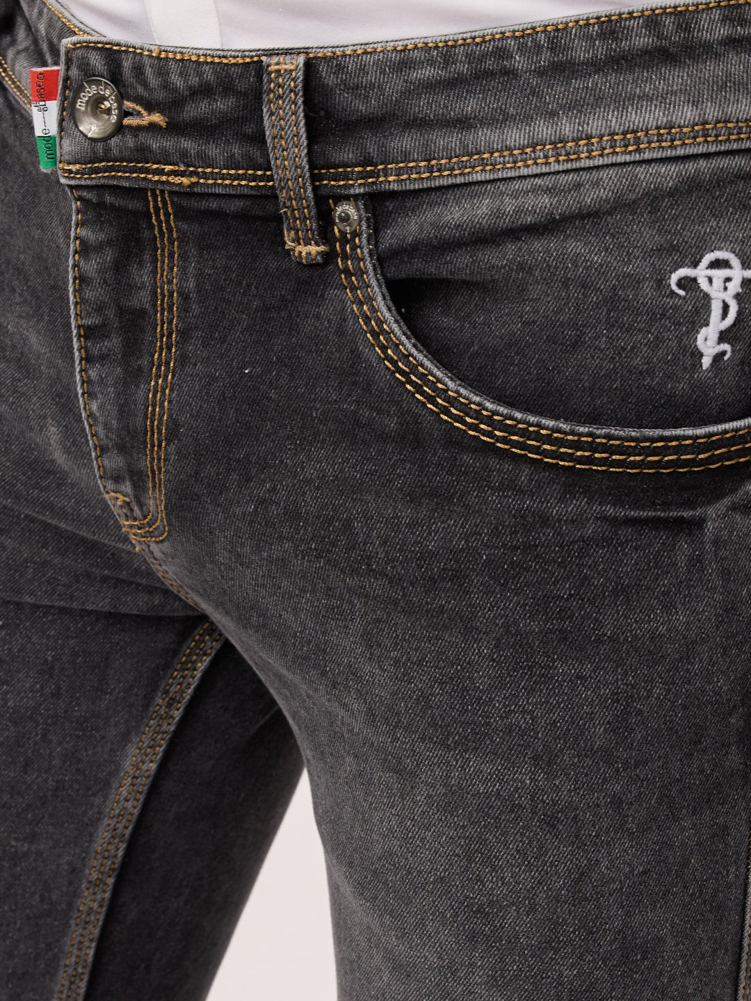 Men’s Bootcut Jeans in Charcoal Stone Wash – Low Rise, Contrast Stitch