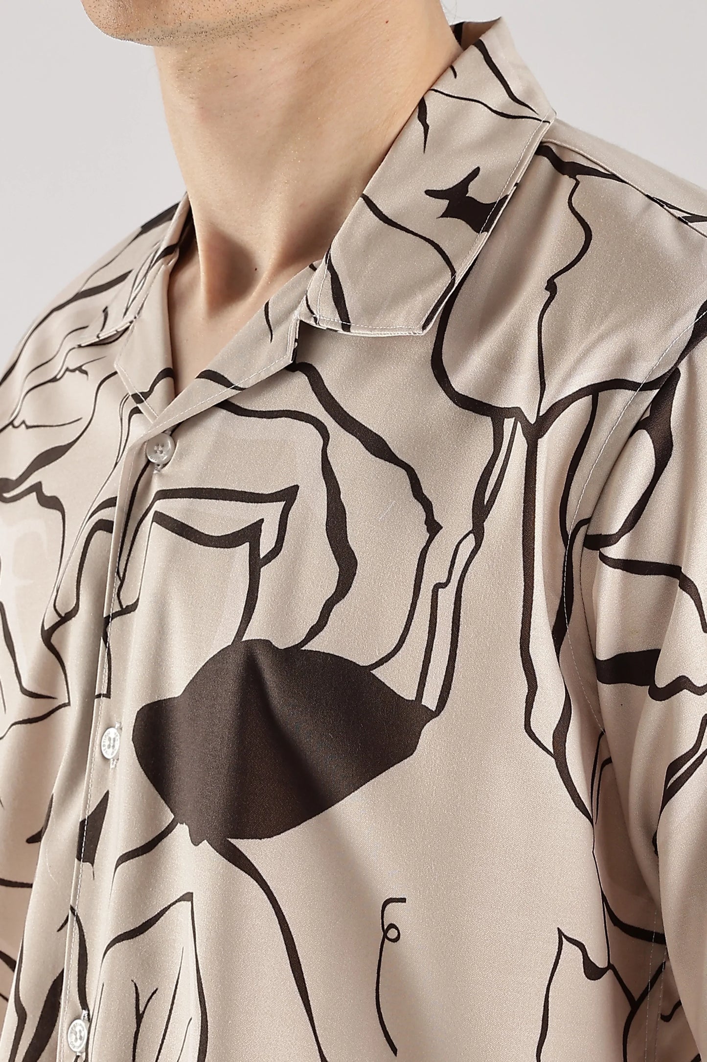 Biege opaque printed casual short sleeve shirt