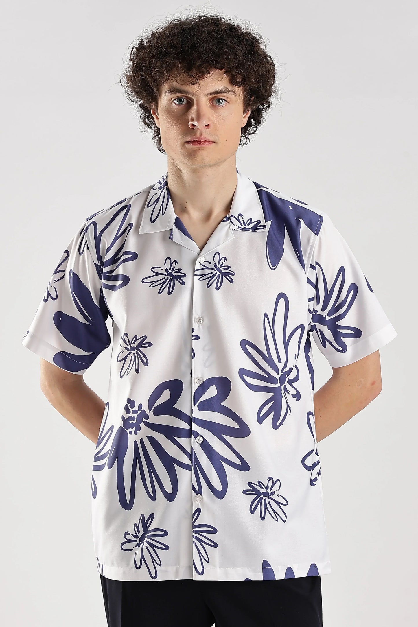 White floral printed hawaiian shirt