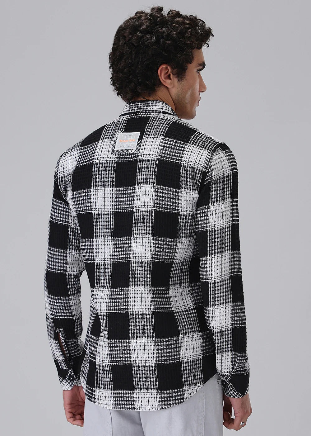 Black & White Waffle Plaid Check Shirt | Textured Style with Classic Edge