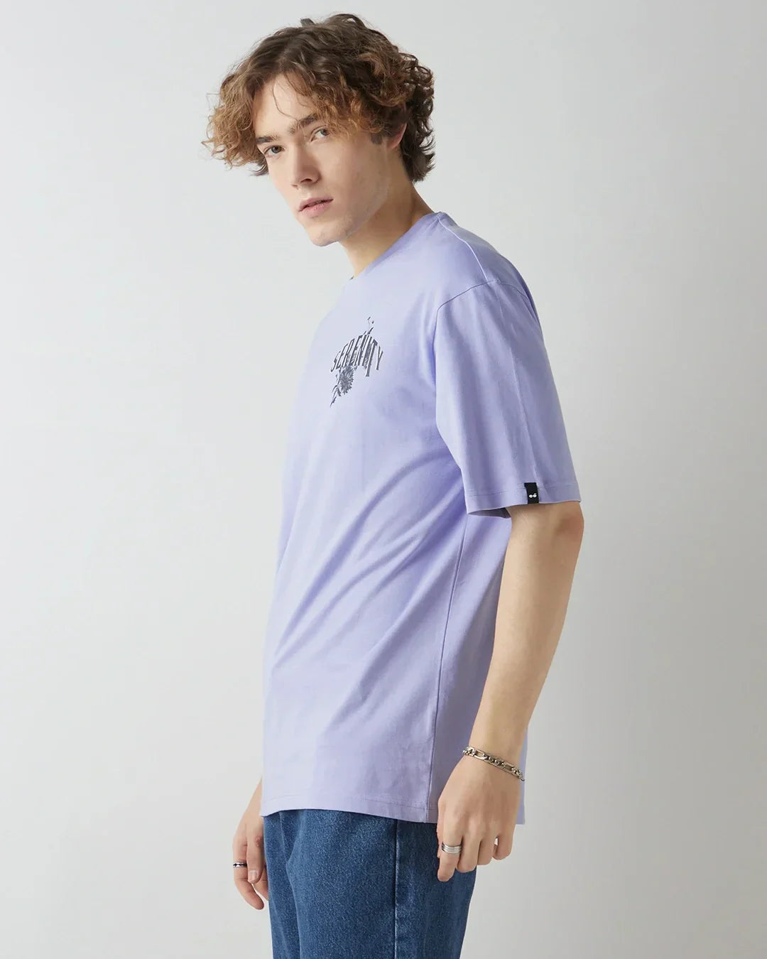 Men's Baby Lavender Serenity Graphic Printed Oversized T-shirt