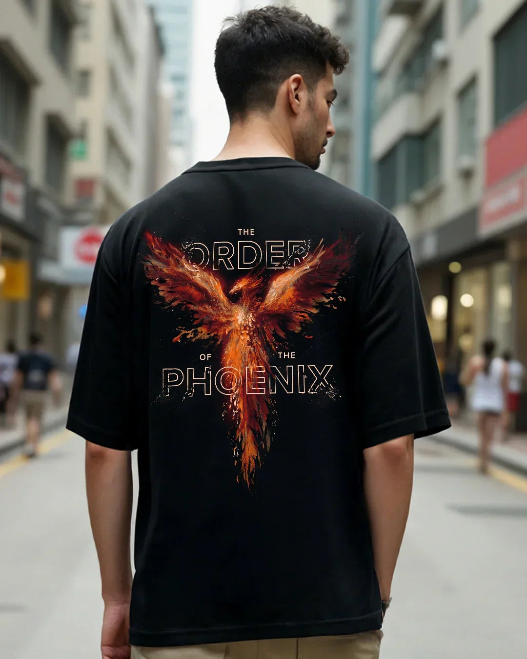 Men's Black Order Of The Phoenix Graphic Printed Oversized T-shirt