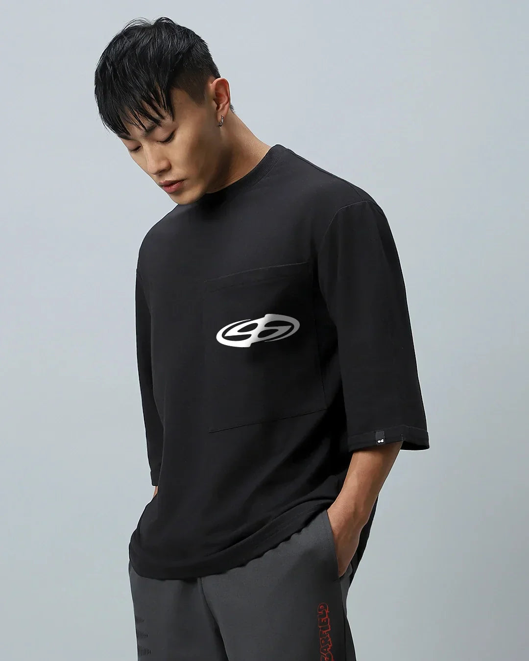 Men's Black Socially Awkward Graphic Printed Super Loose Fit T-shirt