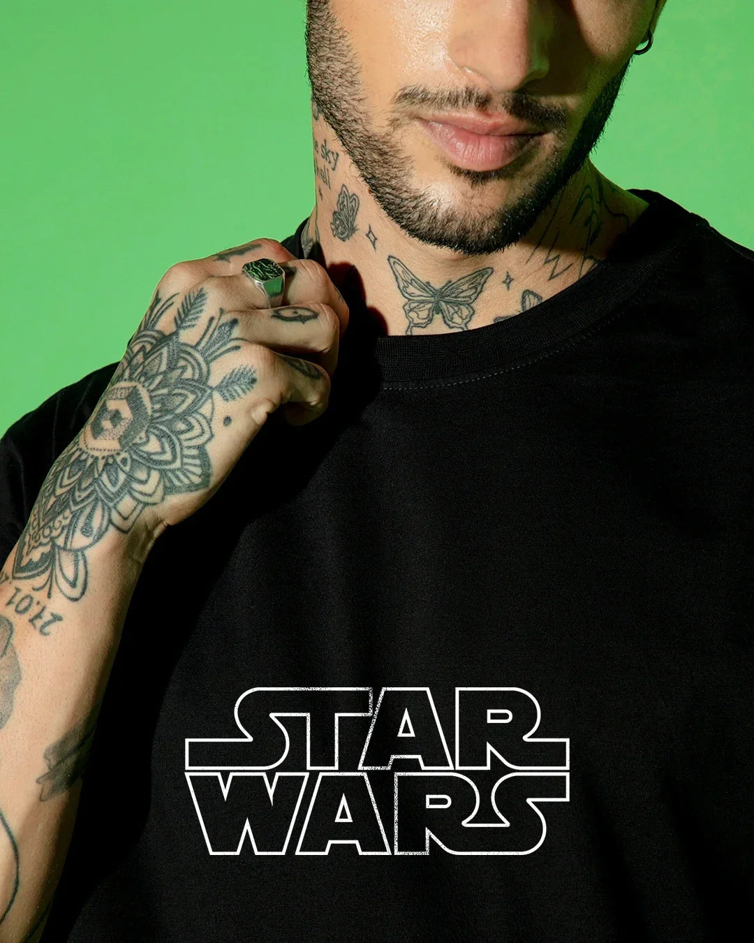 Men's Black Storm Trooper Graphic Printed Oversized T-shirt