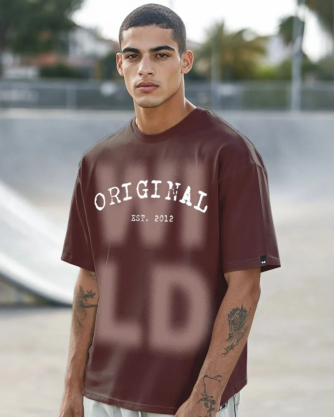 Men's Chocolate Brown Wild Typography Oversized T-shirt