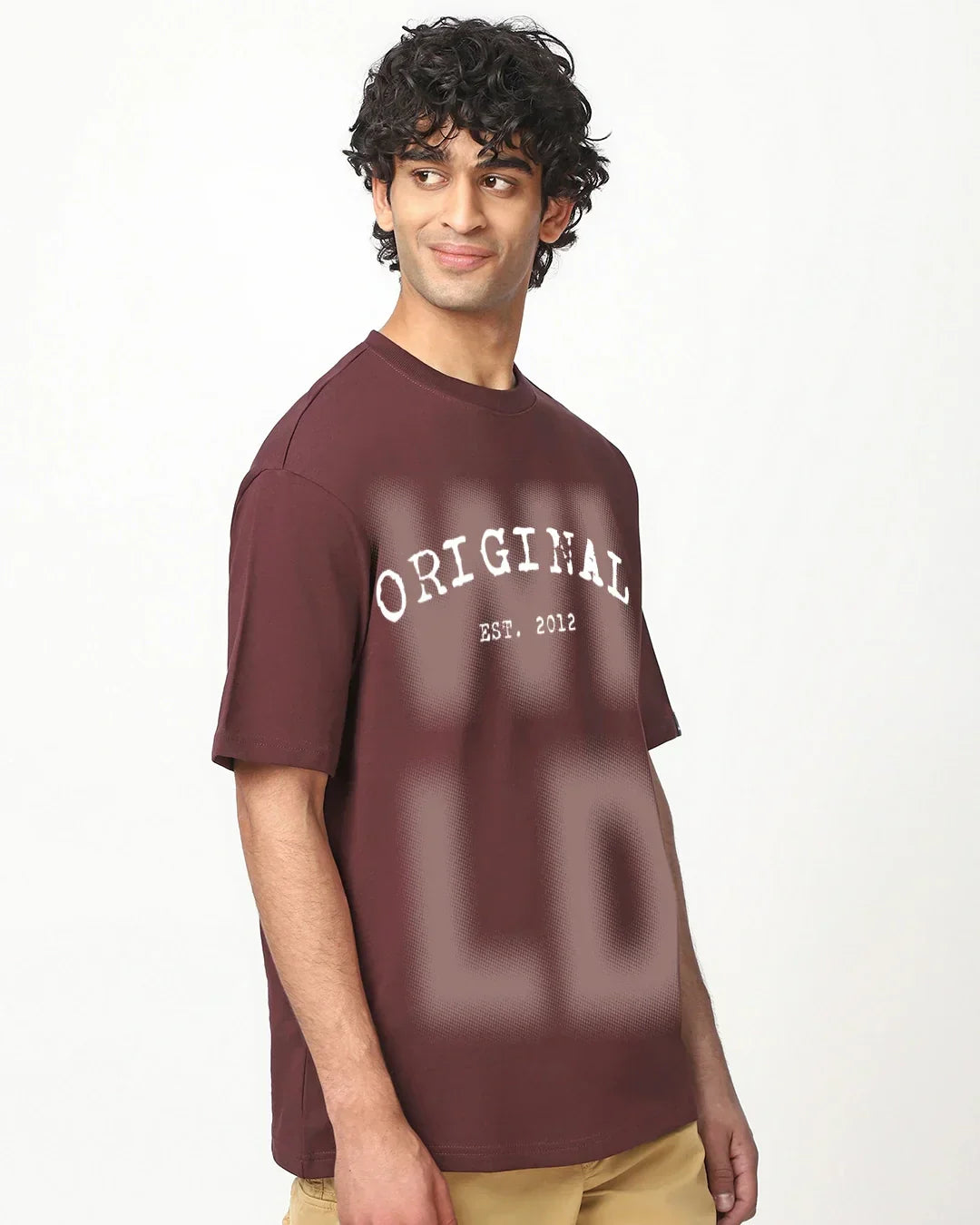 Men's Chocolate Brown Wild Typography Oversized T-shirt
