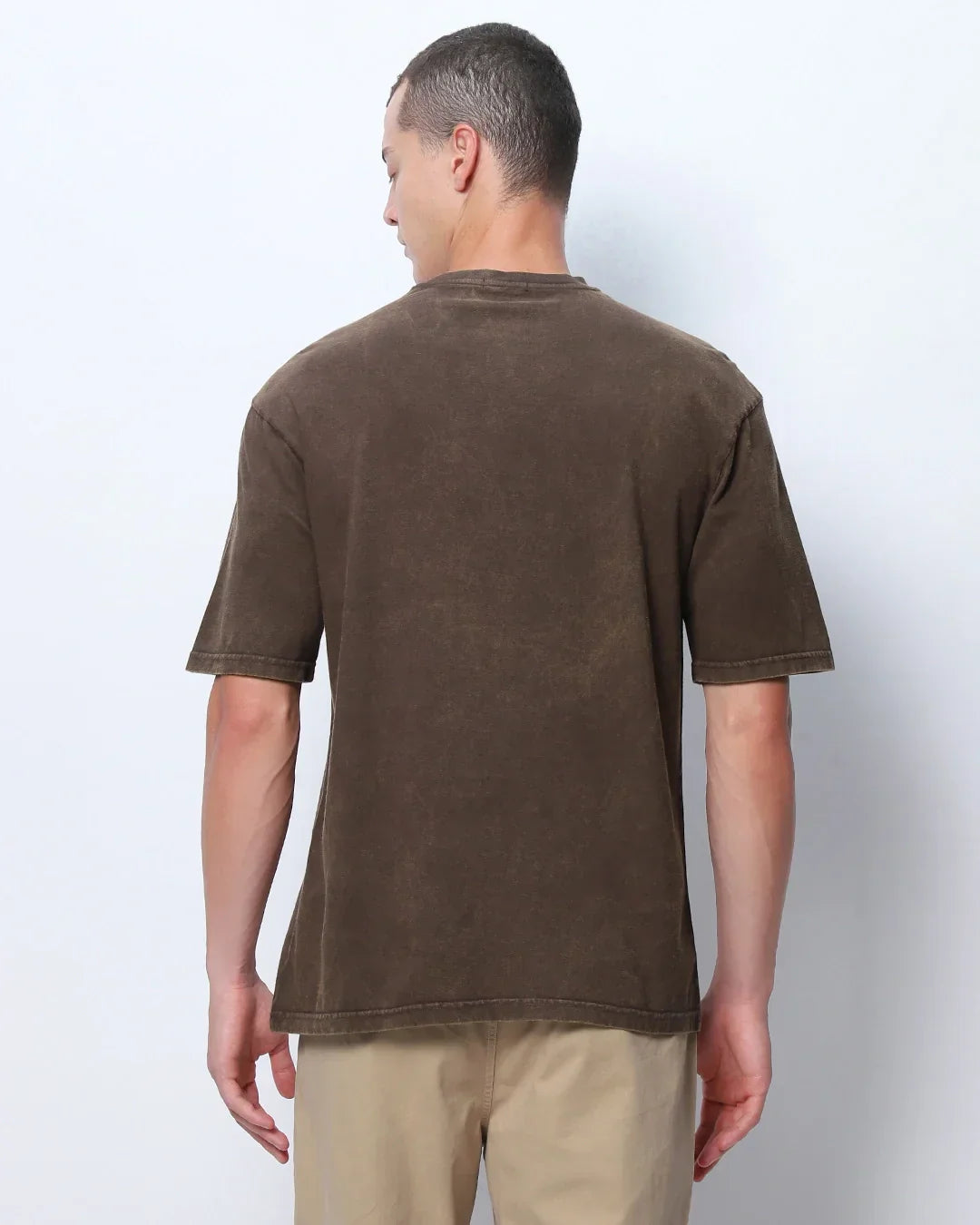 Men's Brown Hustle Typography Oversized Acid Wash T-shirt