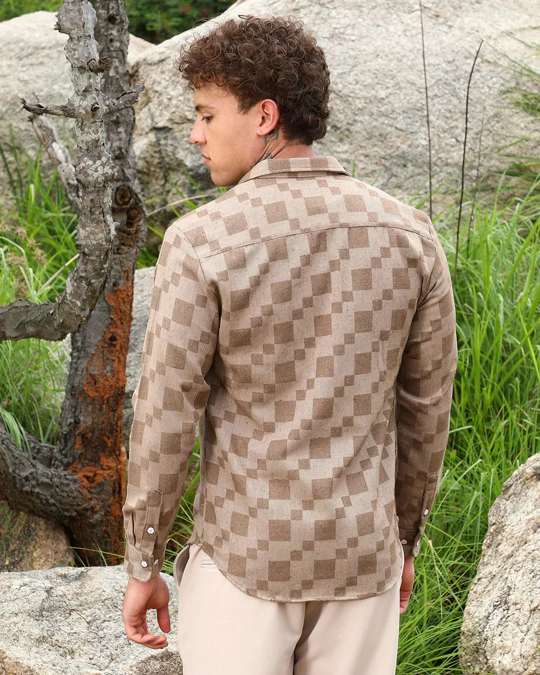 Men's Chocolate Brown Textured Shirt
