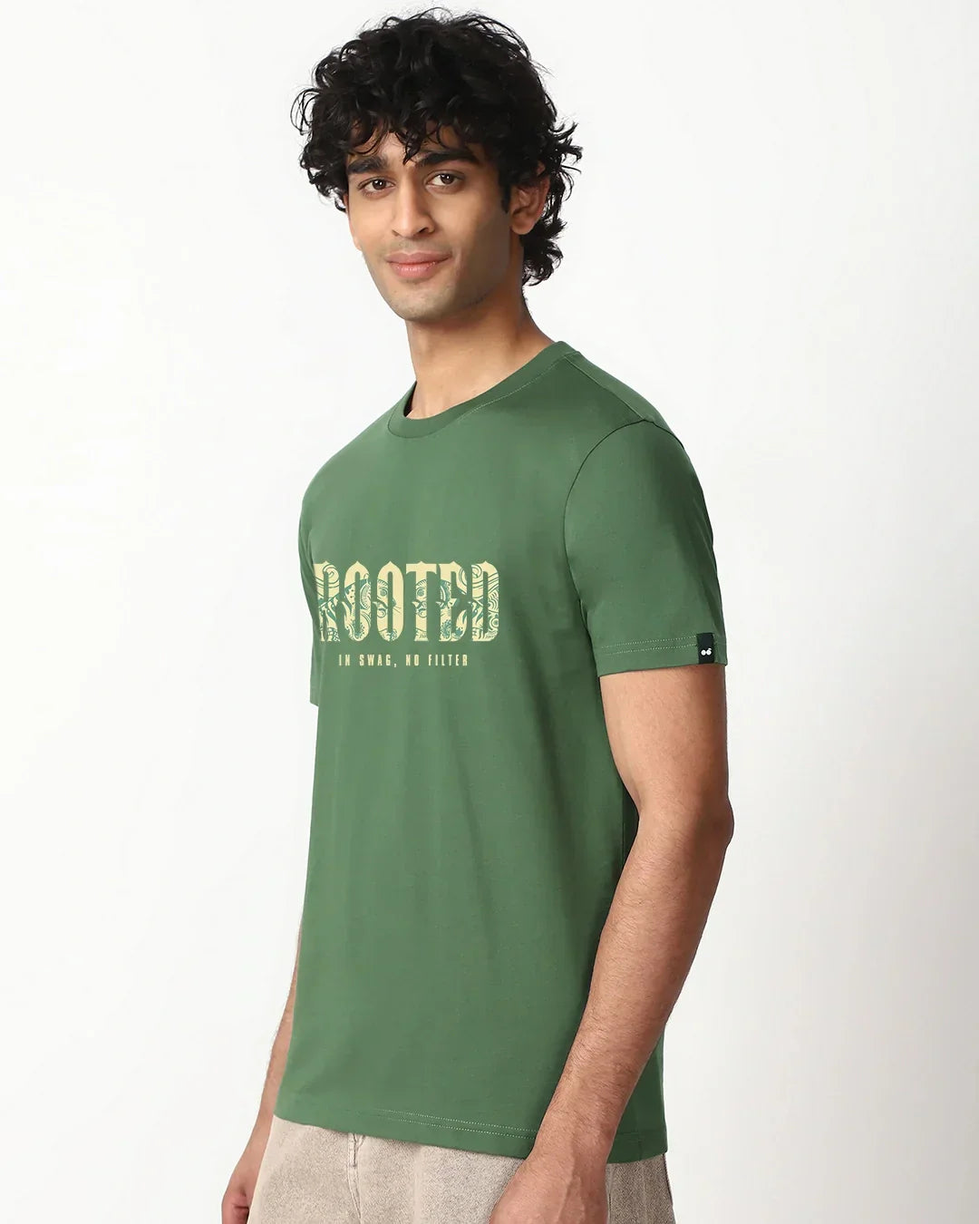 Men's Green Rooted Drip Typography T-shirt