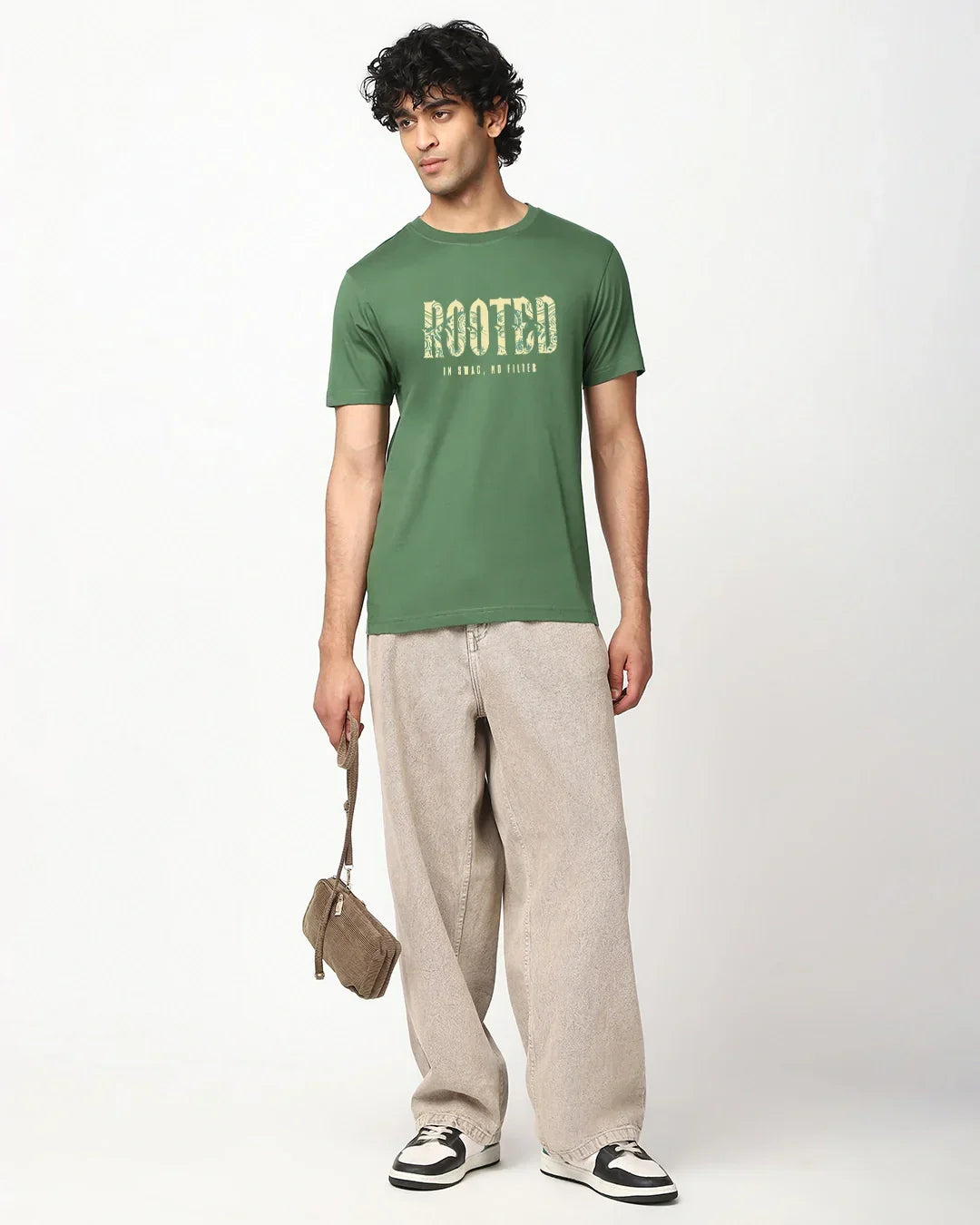 Men's Green Sanskari Drip Typography T-shirt