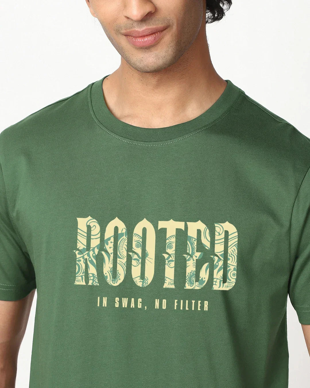 Men's Green Sanskari Drip Typography T-shirt