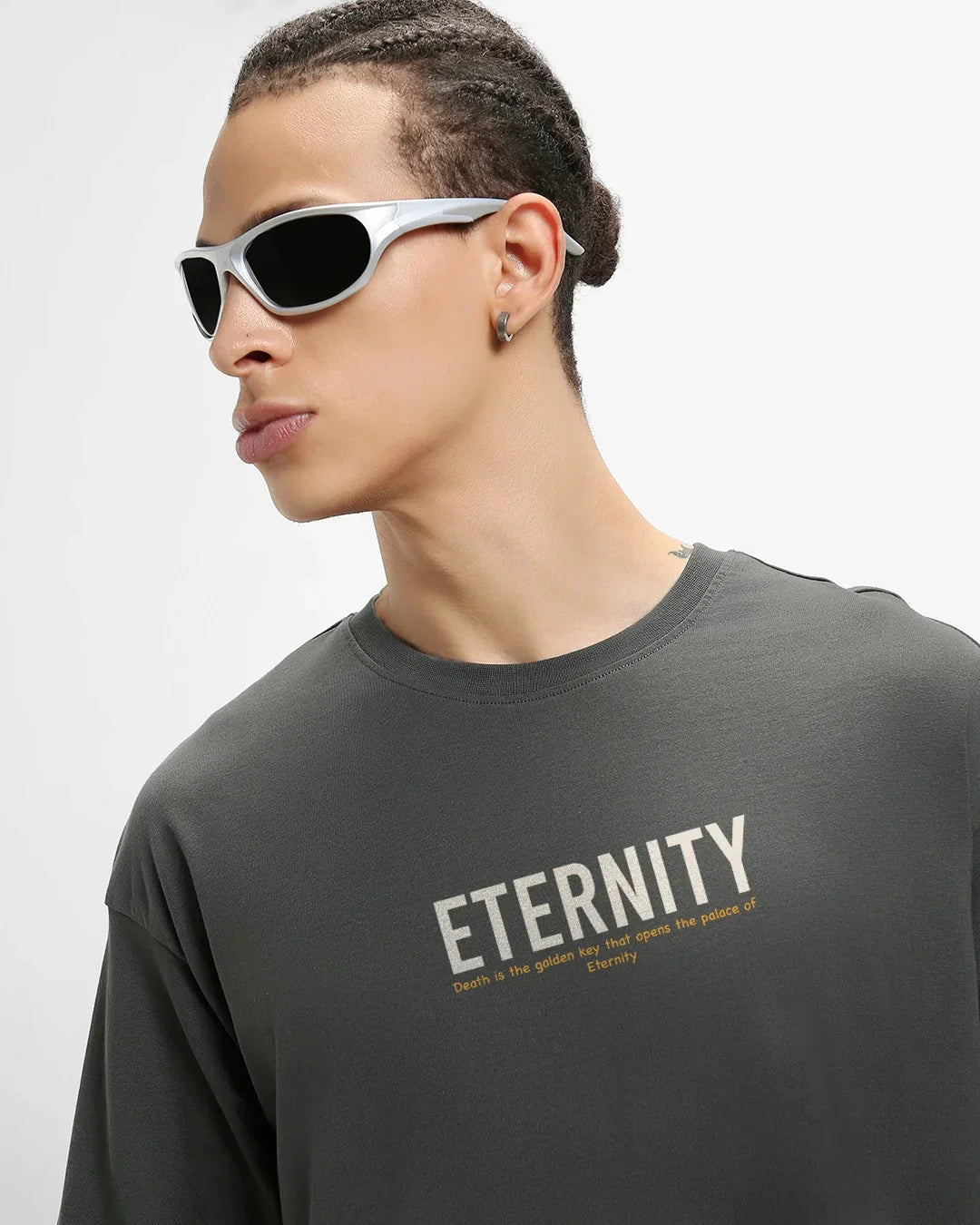 Men's Grey Eternity Graphic Printed Oversized T-shirt