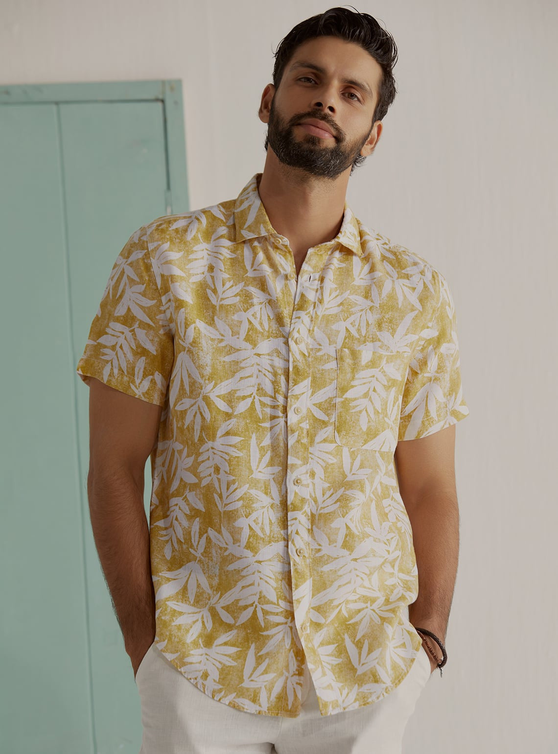 Tropical Mustard Linen Shirt