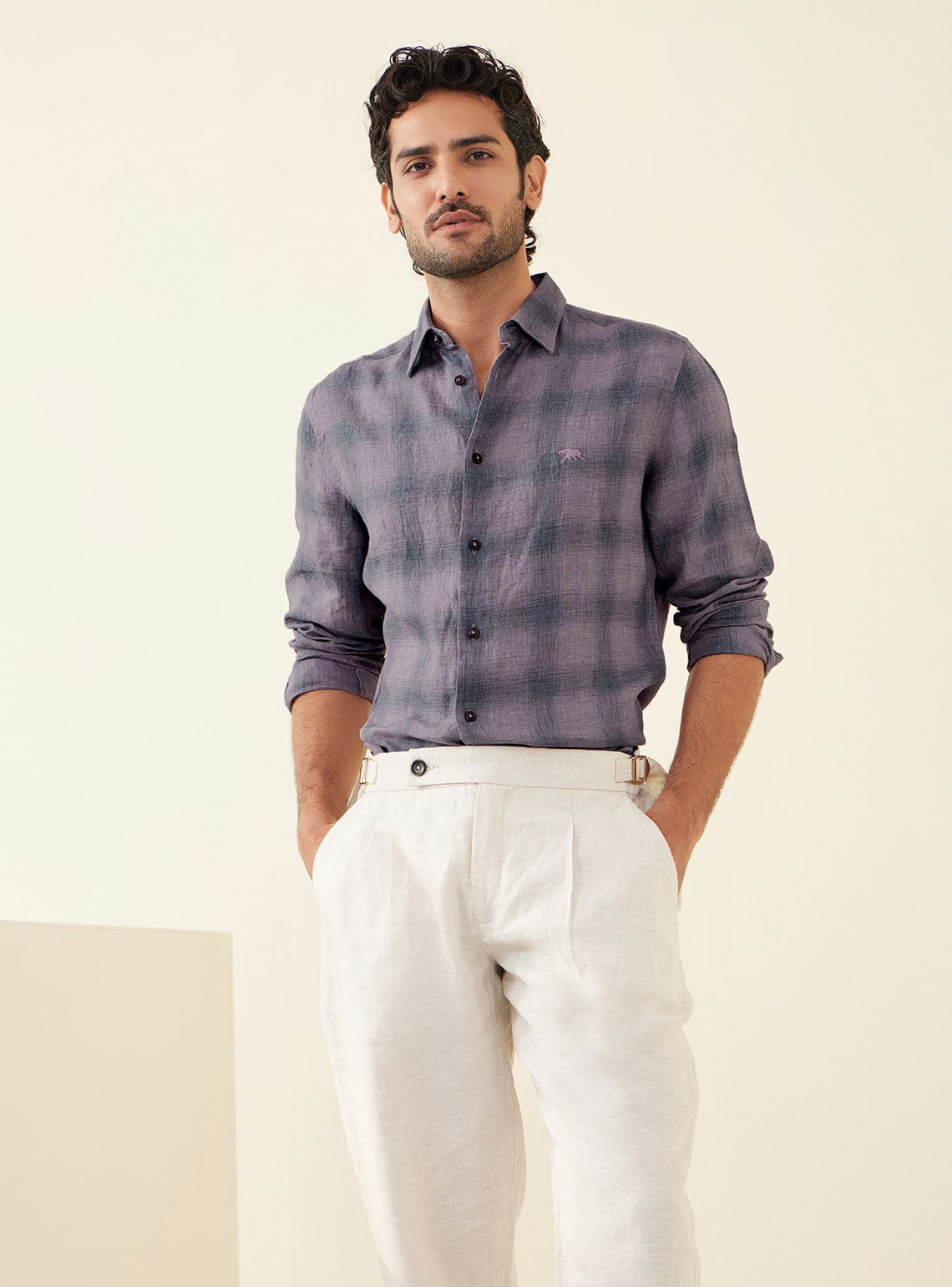Lavender Check Linen Shirt