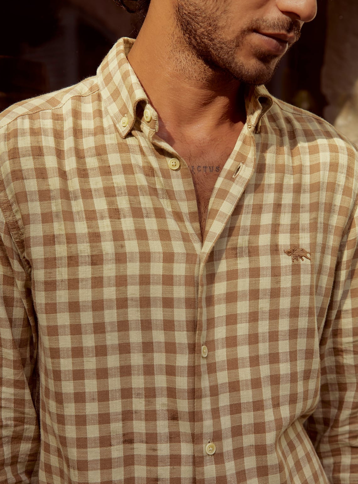 Ecru Brown Check Shirt