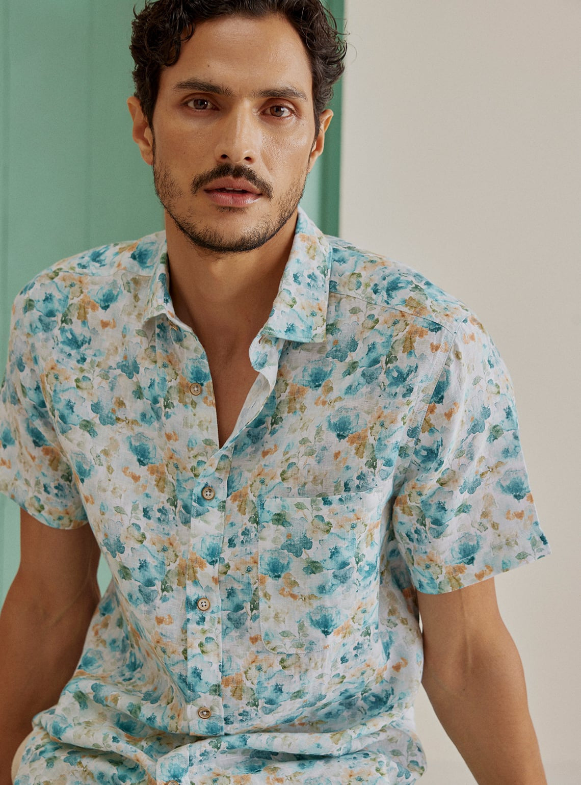 Cerulean Floral Linen Shirt