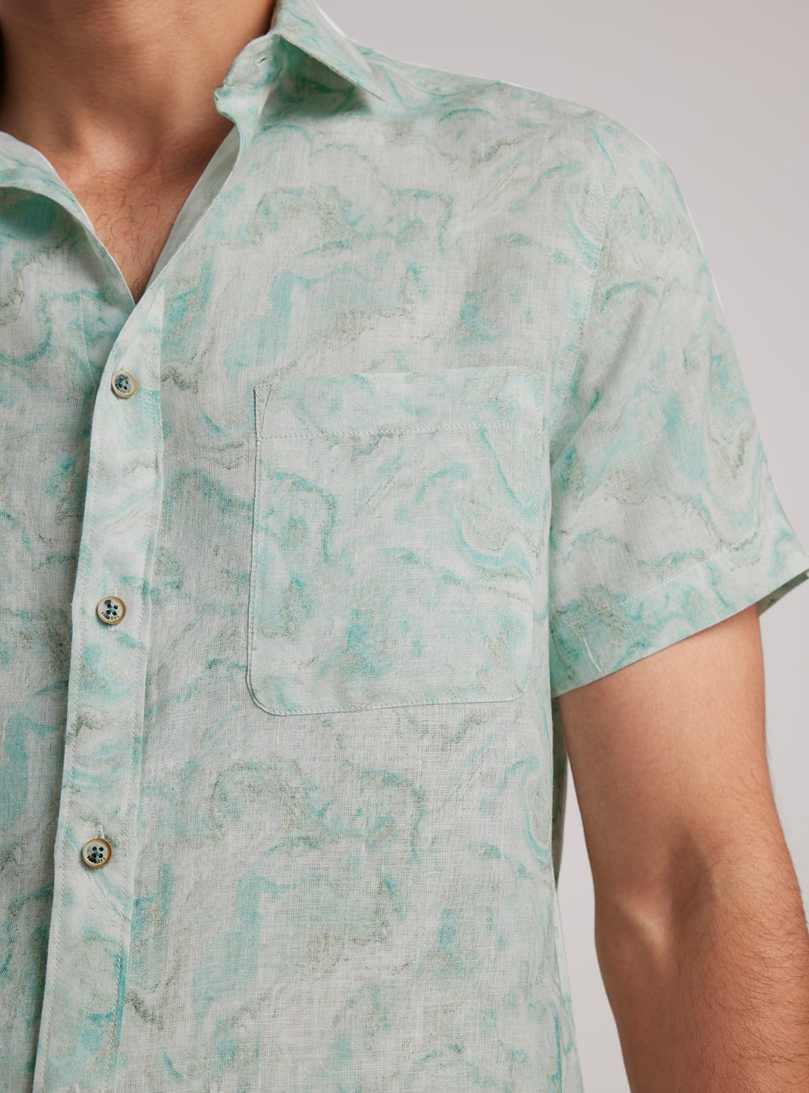 Teal Marble Linen Shirt