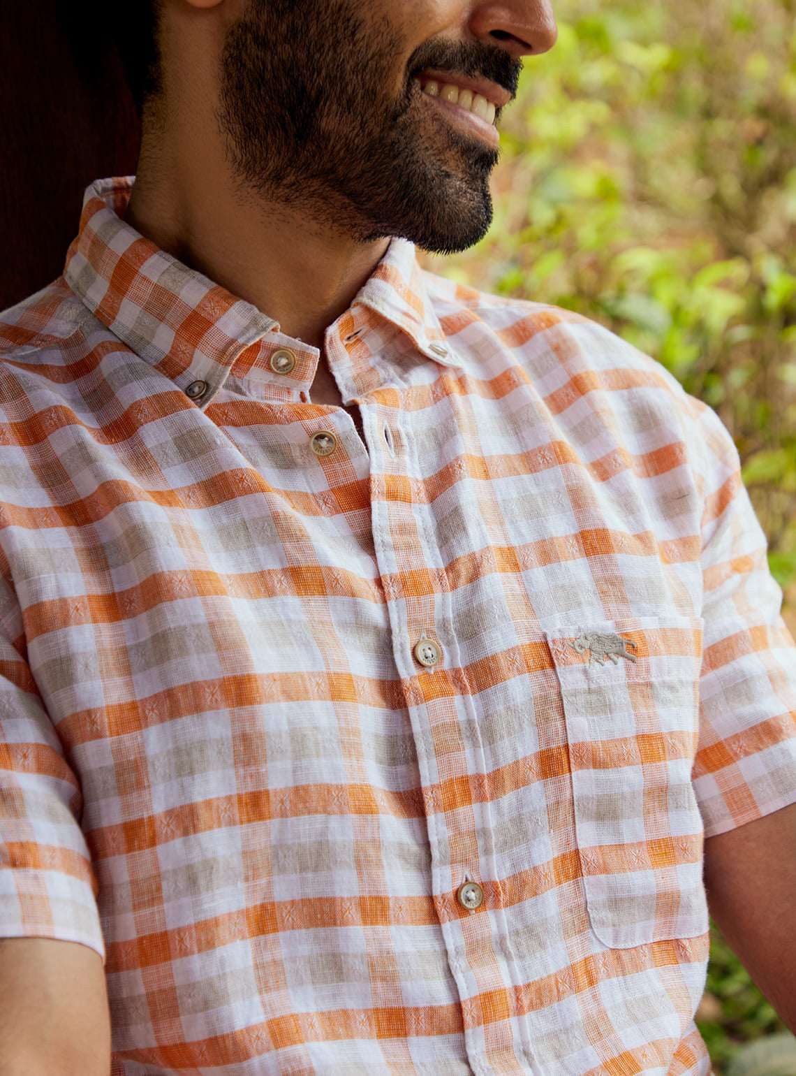 Orange Sand Grid Half Shirt